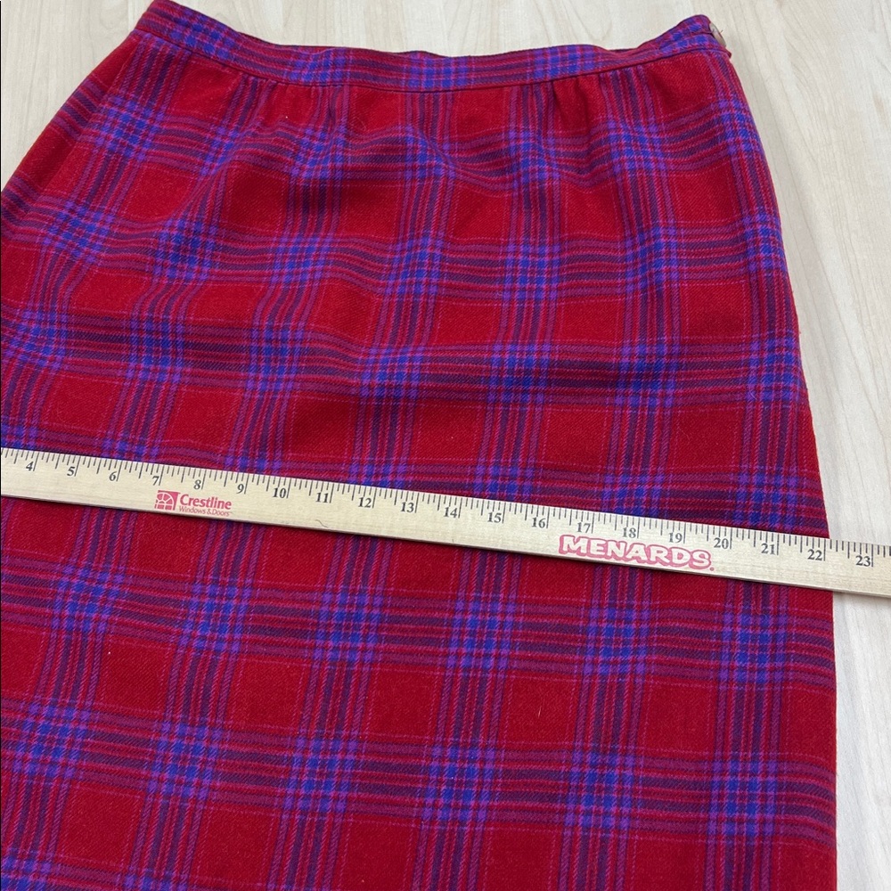 Vintage Pendleton Wool Red Purple Plaid Pencil Skirt Lined and Pockets 14 - Picture 8 of 9
